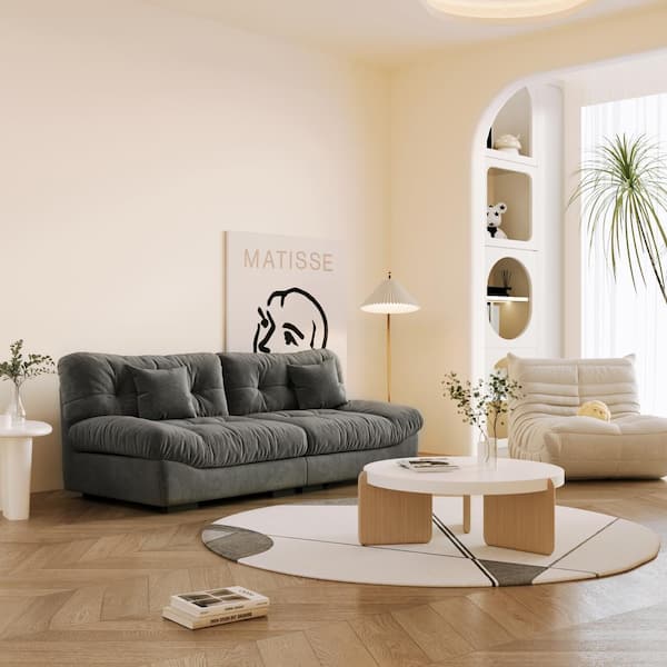 J&E Home 89.1 in. Square Arm Frosted Velvet 3-Seater Rectangle Sofa in. Gray
