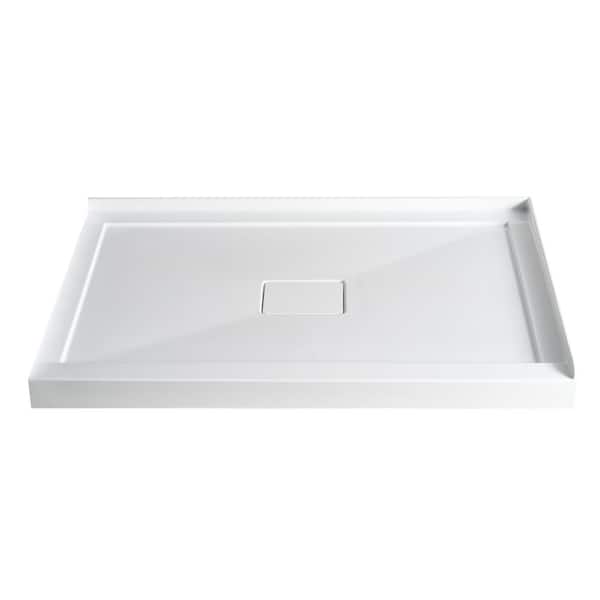 NTQ 48 in. x 32 in. Double Threshold Shower Base Corner Shower Pan Base with Center Drain and Magnetic Cover in White