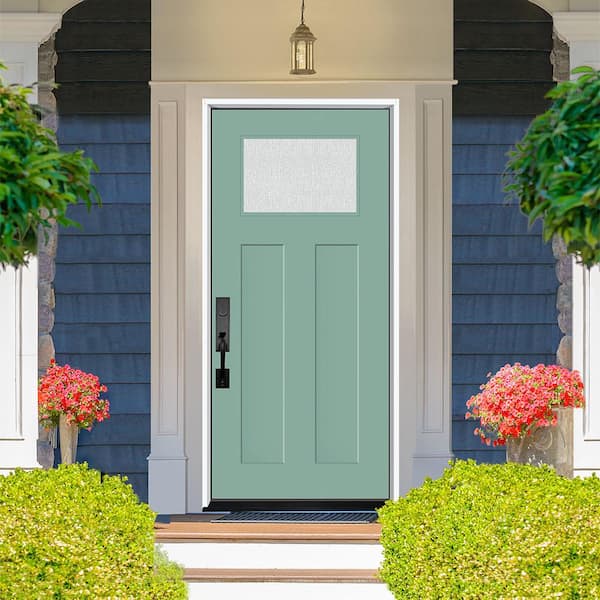 Legacy 36 in. x 80 in. 1/4 Toplite Rain Glass RHIS Primed Quarry Finish Fiberglass Prehung Front Door