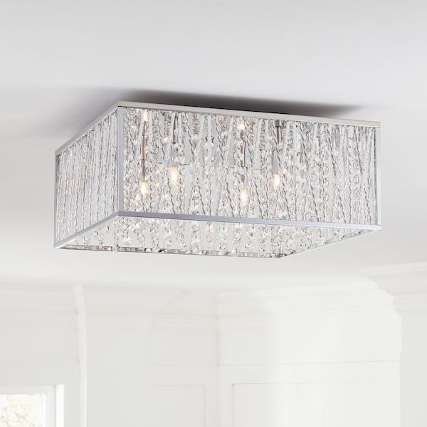 Home Decorators Collection Saynsberry 16 in. 4-Light Chrome Square Flush Mount with Glass Beads