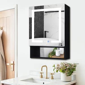 24 in.W x 32 in.H Black Rectangular Recessed/Surface Right Dimmable Medicine Cabinet with Mirror,USB Soft-Closing Hinges