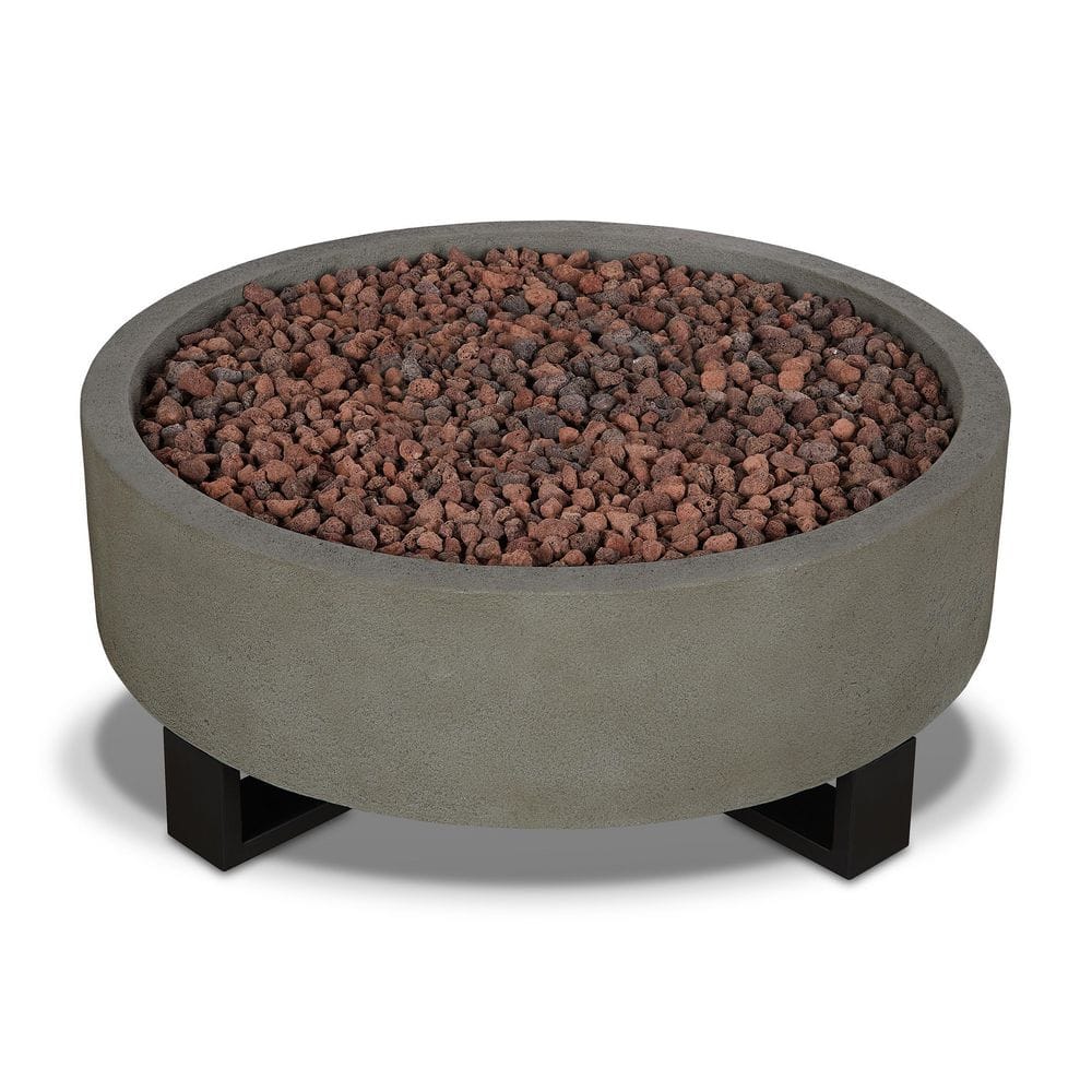 Idledale Round Gray Gas Fire Pit with Black Steel Base