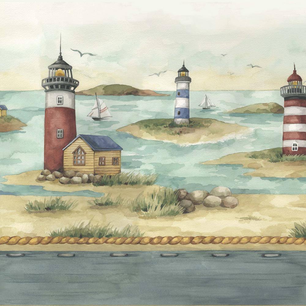 Coastal Lighthouse Print Kitchen Tier and Valance Set - 58x36