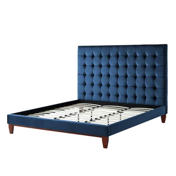 Telford Navy Velvet Button Tufted Platform King Bedframe