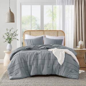 Porter 3-Piece Blue/Grey Microfiber Queen Soft Washed Pleated Comforter Set