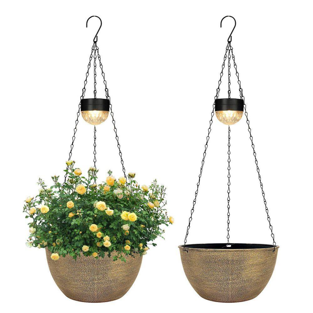 2-Piece Copper Metal Hanging Basket, Solar Powered Self Watering Round Flower Pots with Drainer price history on PriceWatchPro