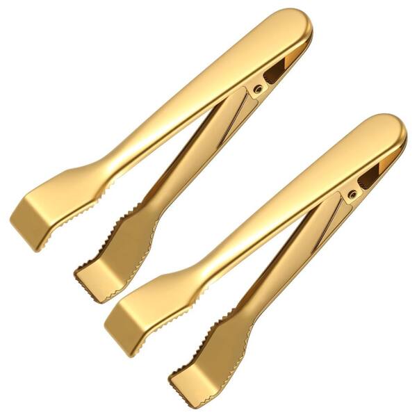 2-Pack Gold Stainless Steel Ice Tongs with Teeth 6.7 in. Bar Serving Tongs for Ice and Sugar Cubes Set