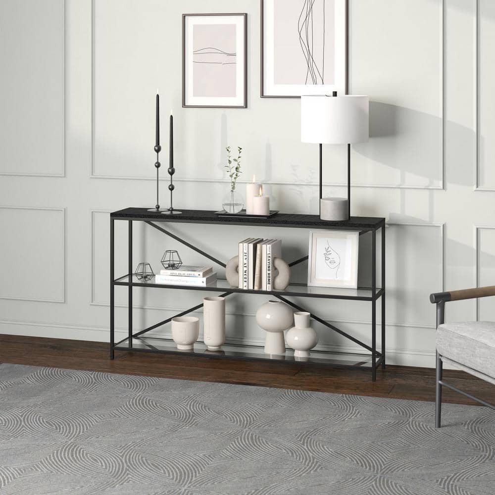 Fionn 55'' Blackened Bronze and Black Grain Console Table