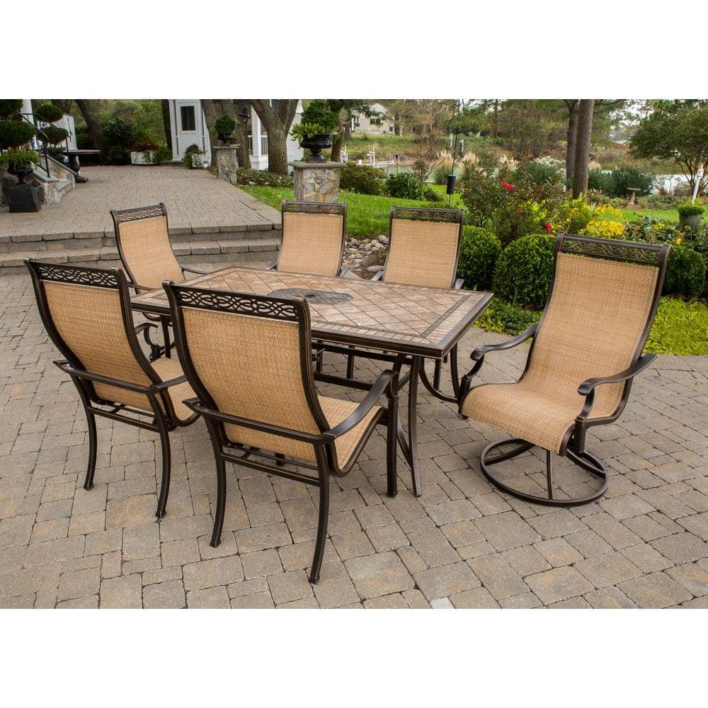 Monaco 7-Piece Brown and Tan Aluminum Outdoor Dining Set with Porcelain Table