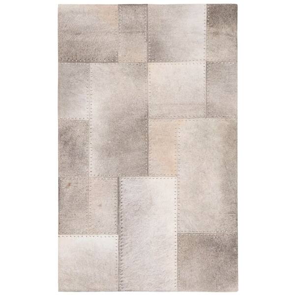 Studio Leather 3 ft. x 5 ft. Gray Abstract Squared Area Rug