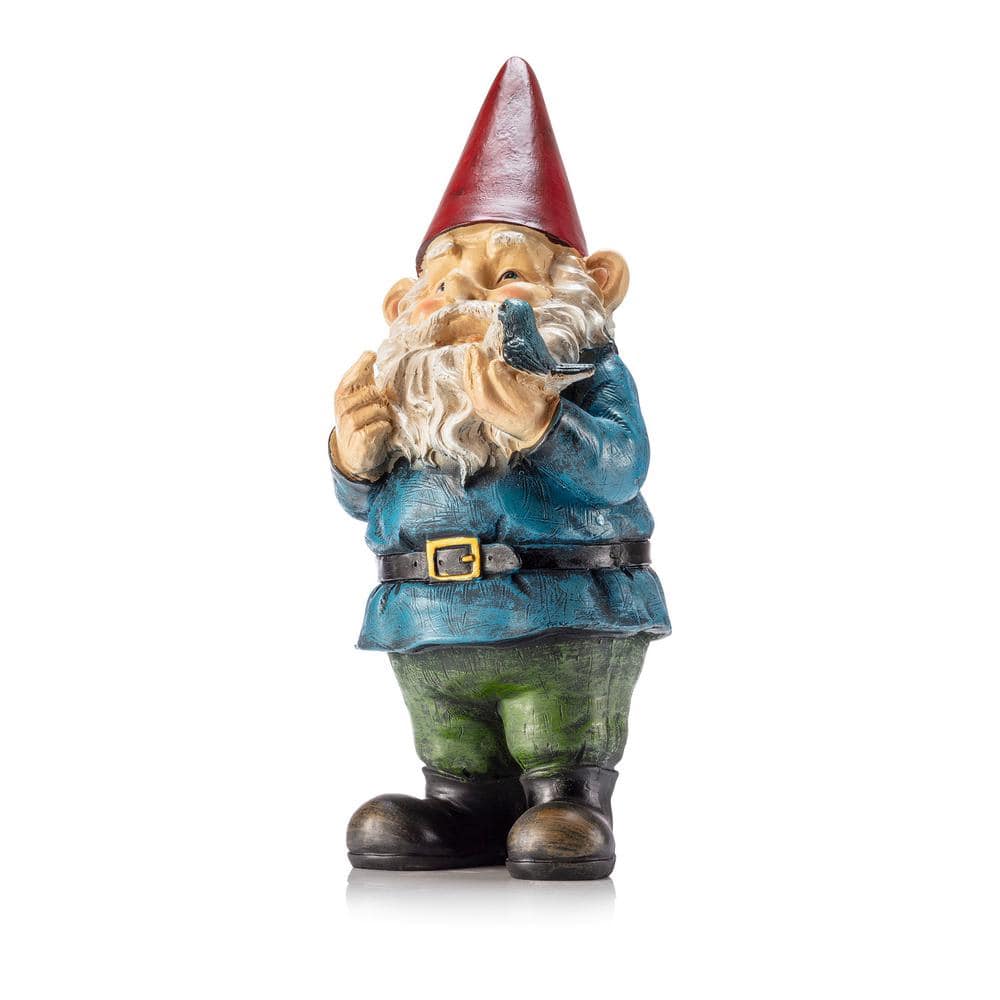 12-Inch Multicolor Garden Gnome with Bird Statue