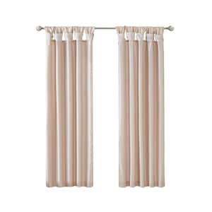 Natalie Blush Solid Polyester Faux Silk 50 in. W x 84 in. L Room Darkening Twisted Tab Curtain with Lining