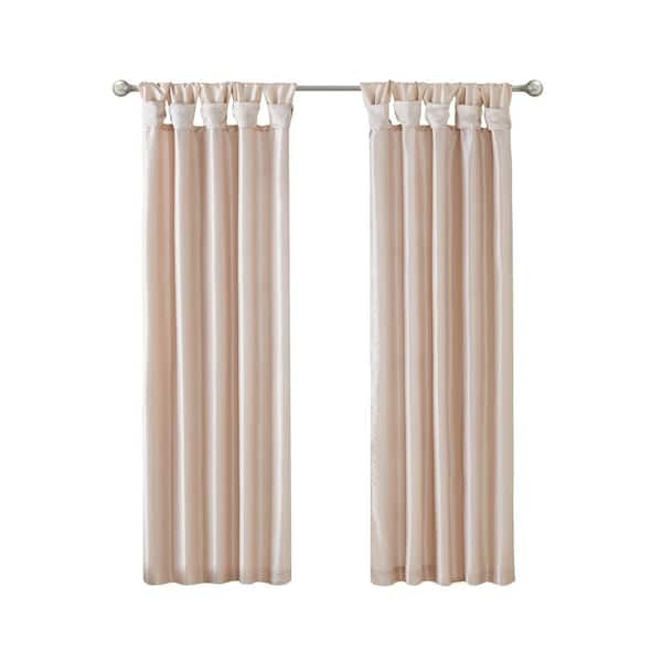 Madison Park Natalie Blush Solid Polyester Faux Silk 50 in. W x 120 in. L Room Darkening Twisted Tab Curtain with Lining