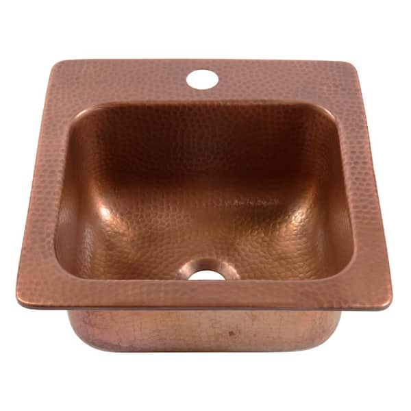 Angelico 16 Gauge 15 in. Copper Drop-In Bar Sink in Antique Copper with Port Haven Bronze Faucet Kit
