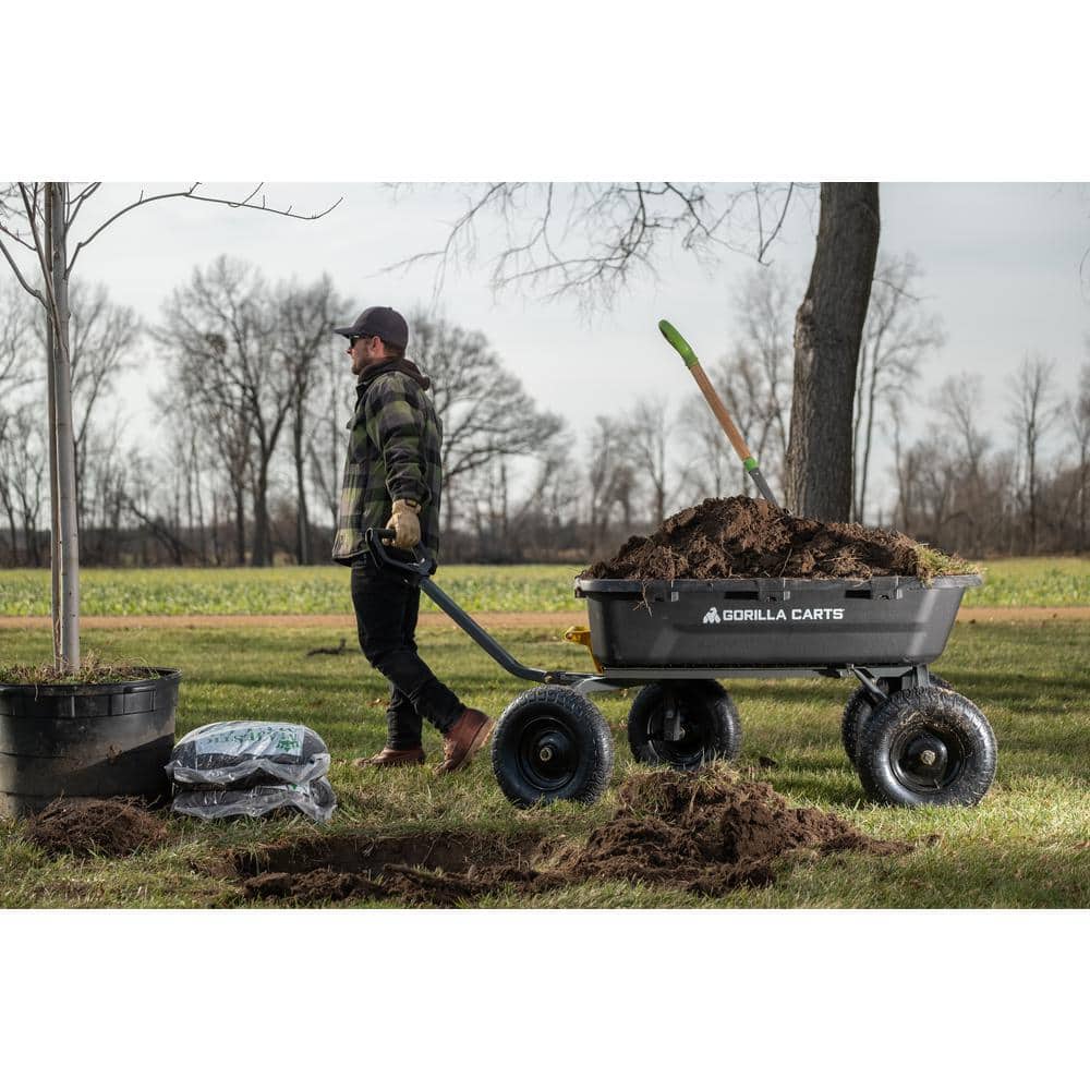 Heavy Duty Black Poly Yard Dump Cart with Pneumatic Tires