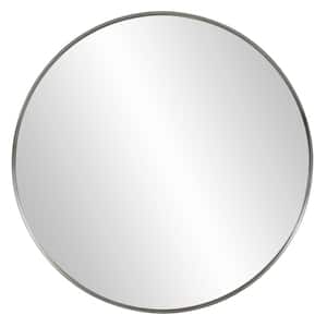Medium Round Brushed Silver Stainless Steel Hooks Contemporary Mirror (36 in. H x 36 in. W)
