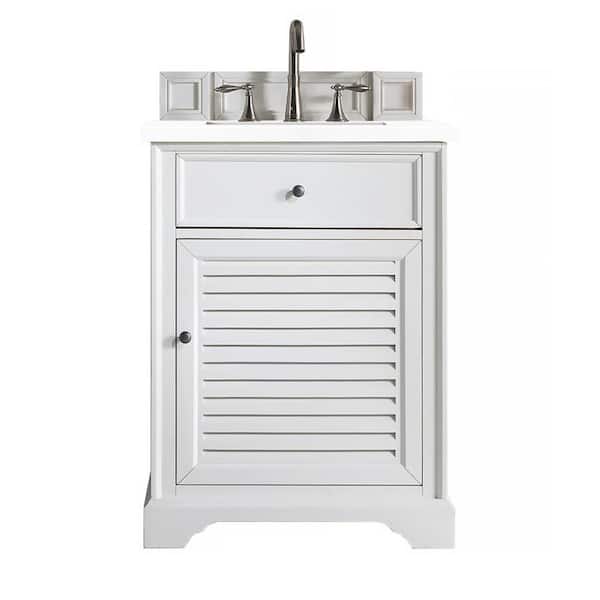 James Martin Vanities Savannah 26.0 in. W x 23.5 in. D x 34.3 in. H Bathroom Vanity in Bright White with White Zeus Quartz Top