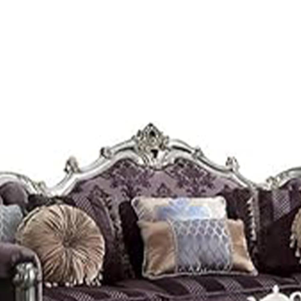 Picardy Antique Platinum Velvet Sofa with 8 Pillows