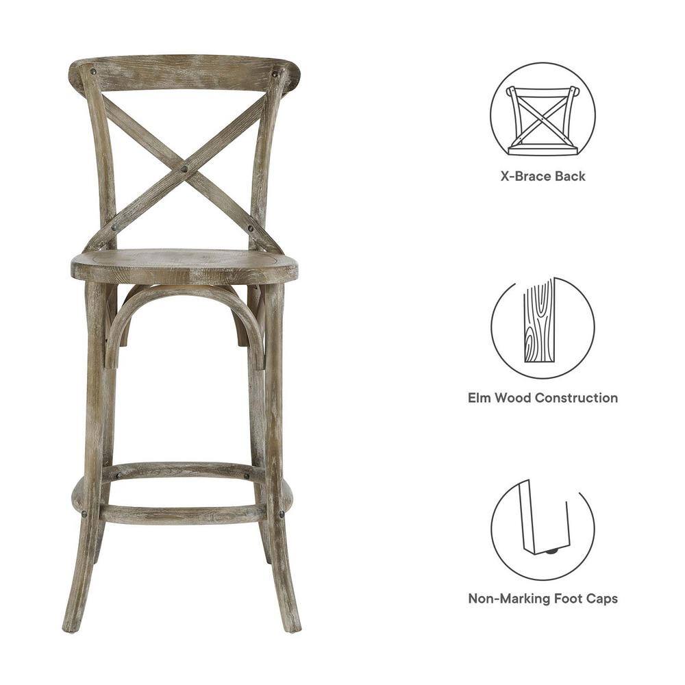 Farmhouse Charm Modern Gray Elm Wood Counter Stool