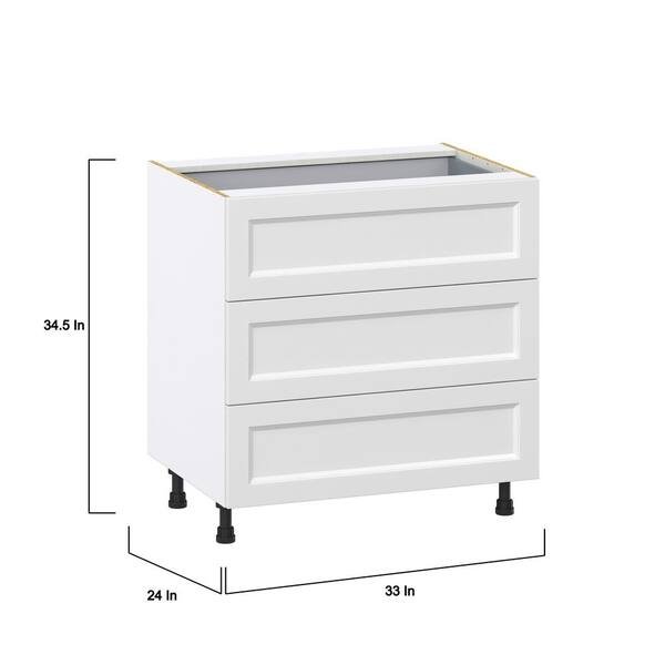 J COLLECTION Alton Painted 33 in. W x 34.5 in. H x 24 in. D in White Shaker Assembled Base Kitchen Cabinet with 3-Drawers