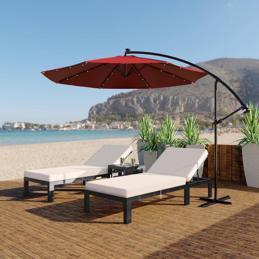 10' Red Cantilever Patio Umbrella with Solar LED and Steel Frame