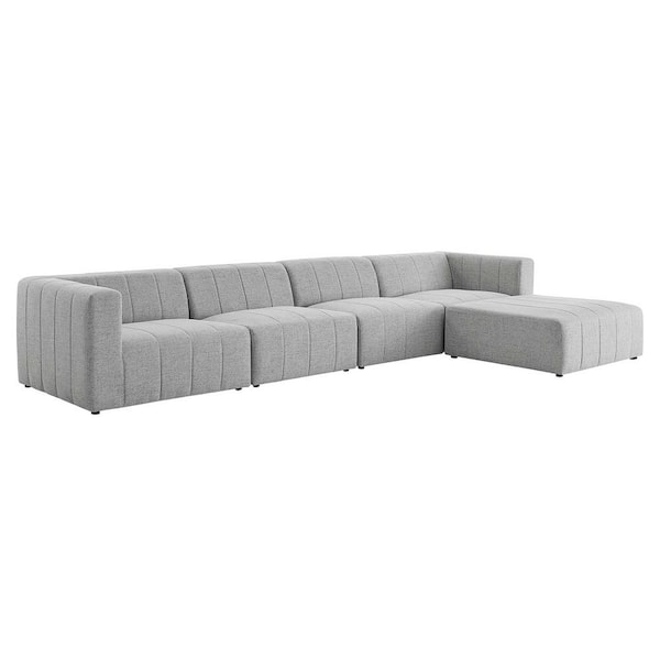 MODWAY Bartlett Upholstered Fabric Upholstered Fabric 5-Piece Sectional Sofa in Light Gray