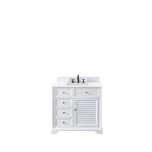 Savannah 36 in. W x 23.5 in.D x 34.3 in.H Single Vanity in Bright White with Solid Surface Top in Arctic Fall