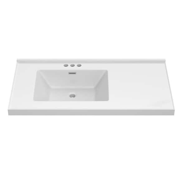 42 in. W x 22 in. D Solid Surface Resin White Rectangular Vanity Top Single Sink Bathroom Vanity Top in Glossy White