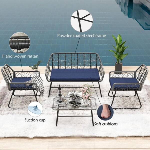 4-Piece Wicker Outdoor Patio Furniture Set, Sectional Set with