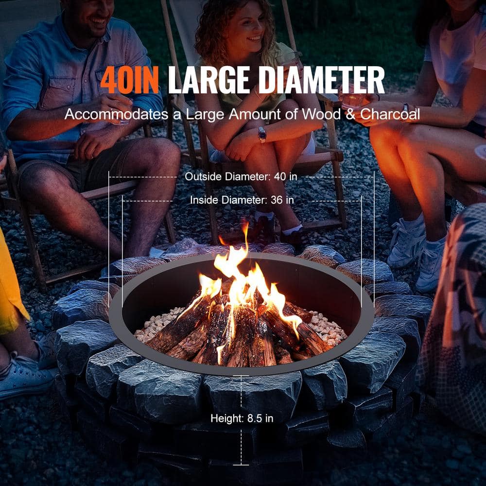 Large Round Black Carbon Steel Fire Pit Table