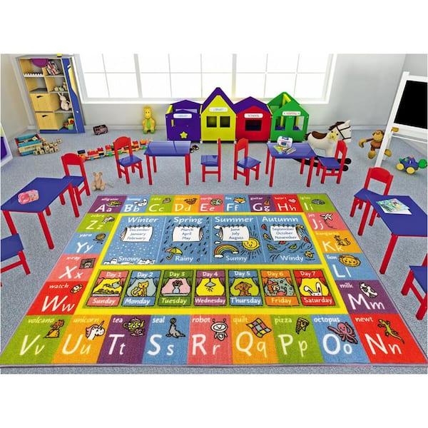 Seasons KC Cubs Playtime Collection ABC Alphabet Months and Days of The Week Educational Learning & Game Oval Area Rug Carpet for Kids and Children Bedrooms and Playroom 