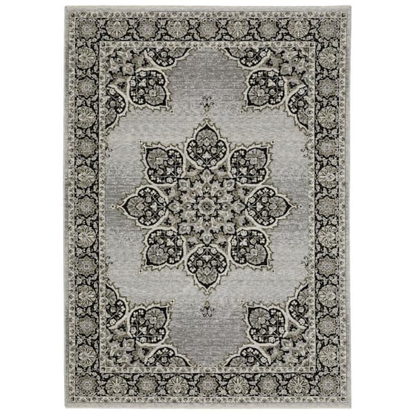 8 ft. x 11 ft. Gray, Black Medallion Washable Area Rug
