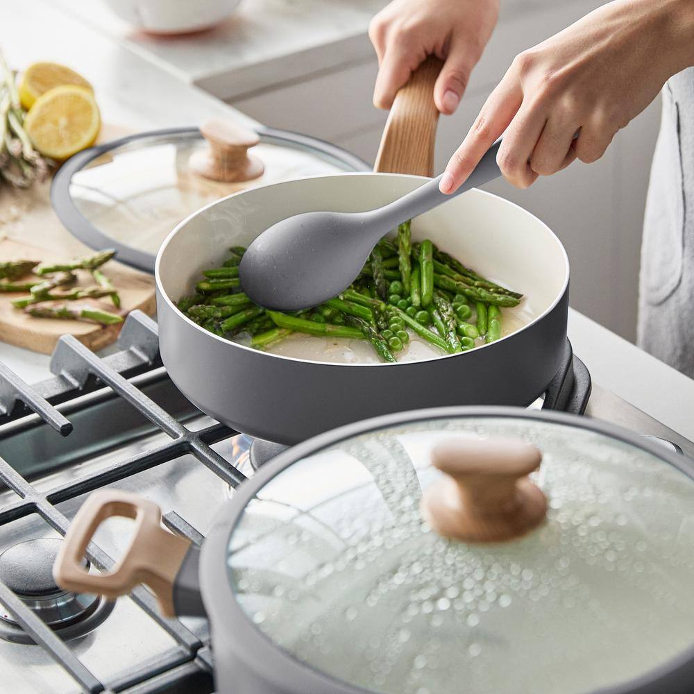 Gray Aluminum Nonstick 10-Piece Cookware Set with Wood Print Handles