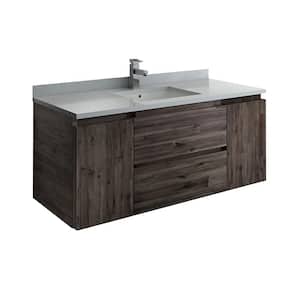 Formosa 48 in. Modern Wall Hung Vanity in Warm Gray with Quartz Stone Vanity Top in White with White Basin