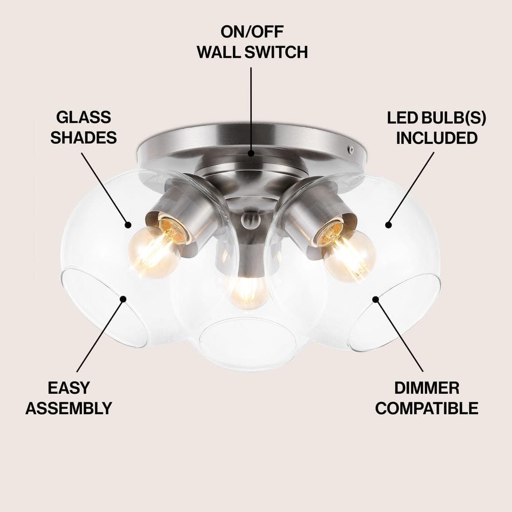 11.5" Clear Glass Nickel LED Flush Mount Ceiling Light