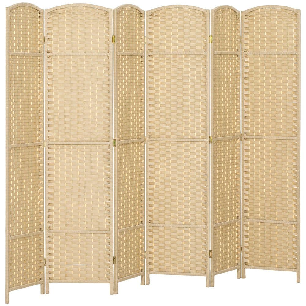 66.9 in. Beige 6 Panel Room Divider, Tall Freestanding Wall Partition for Home Office, Bedroom