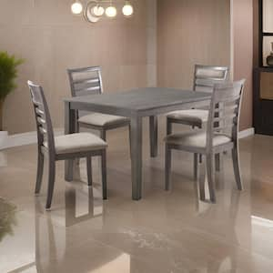 Owen 5-Piece Rectangle Gray Oak Wood Top Dining Set with Brown Polyester Cushion