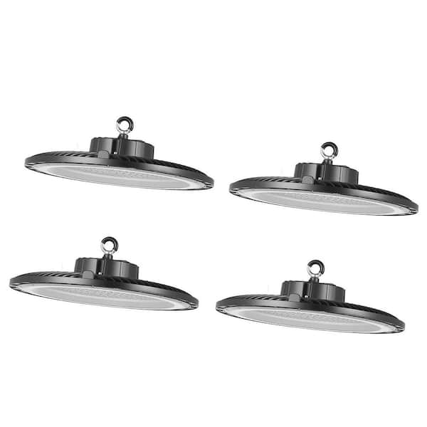 4 Pack LED High Bay Lights, 5000K 250W 36000LM Bright UFO LED Lights, IP65 Waterproof, 100-277 V, Black