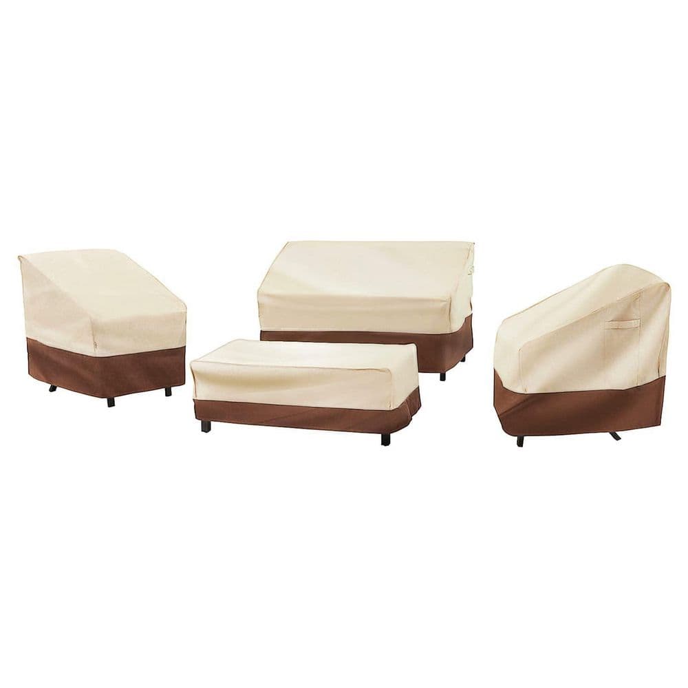 4 Piece Beige 32 in. x 58 in. x 31 in. Patio Furniture Cover Set, Outdoor Furniture Cover Waterproof, 600D Heavy Duty