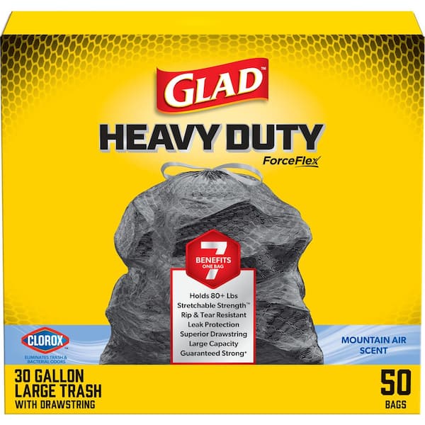Glad 30 Gal. Heavy Duty with Clorox Large Drawstring Outdoor Mountain Air Black Trash Bags (50-Count)