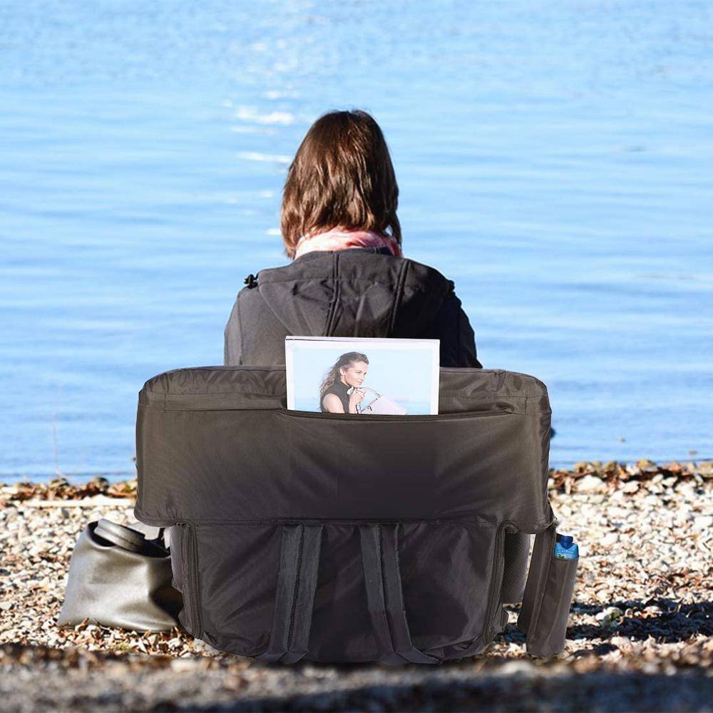 Black 20'' Portable Reclining Stadium Seat Chairs with Armrests, Set of 2