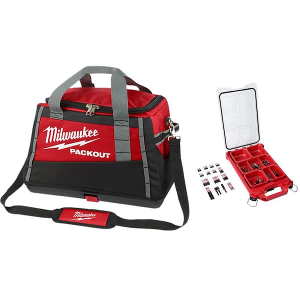 Milwaukee 20 in. PACKOUT Tool Bag and SHOCKWAVE Impact Duty Alloy Steel Screw Driver Bit Set with PACKOUT Case (100-Piece)