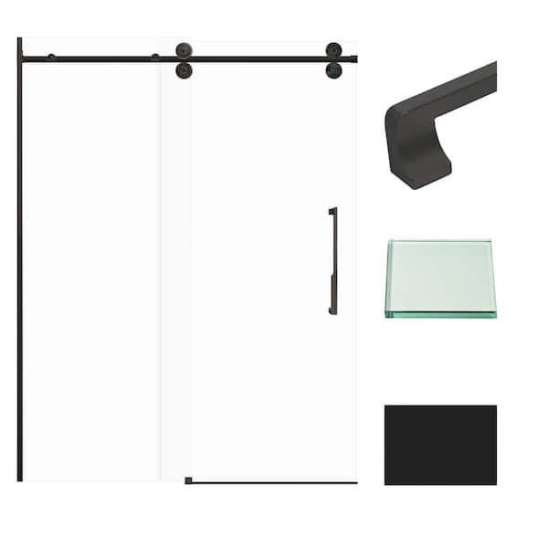 Transolid Teegan 59 in. W x 80 in. H Sliding Semi Frameless Shower Door with Fixed Panel in Matte Black with Clear Glass