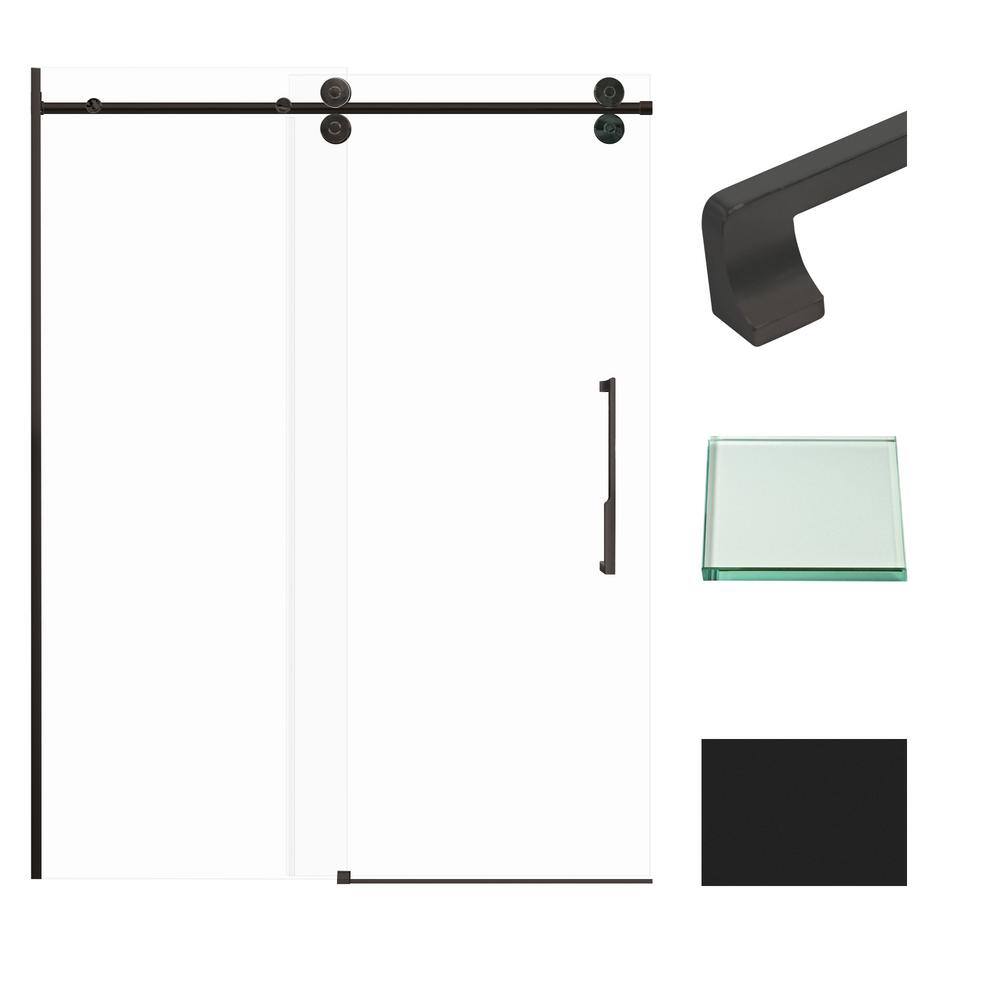 Matte Black Semi-Frameless Sliding Shower Door with Clear Glass
