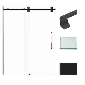 Teegan Plus 59 in. W x 80 in. H Sliding Door with Fixed Panel Semi-Frameless Shower Door in Matte Black with Clear Glass