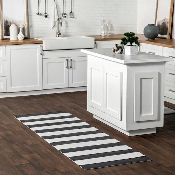 Christa Striped Black 2 ft. 6 in. x 8 ft. Indoor/Outdoor Runner Rug