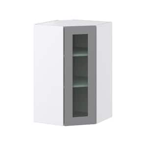 24 in. W x 40 in. H x 14 in. D Bristol Painted Slate Gray Shaker Assembled Glass Wall Diagonal Corner Kitchen Cabinet