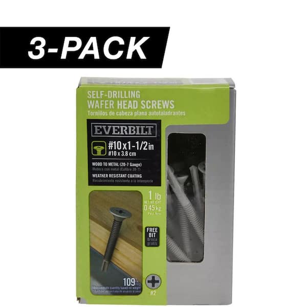 3-Pack #10 x 1-1/2 in. Wafer Head Phillips Drive Self-Drilling Screw (3 lb / 327-Piece)
