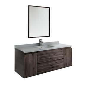 Formosa 54 in. Modern Wall Hung Vanity in Warm Gray with Quartz Stone Vanity Top in White with White Basin and Mirror