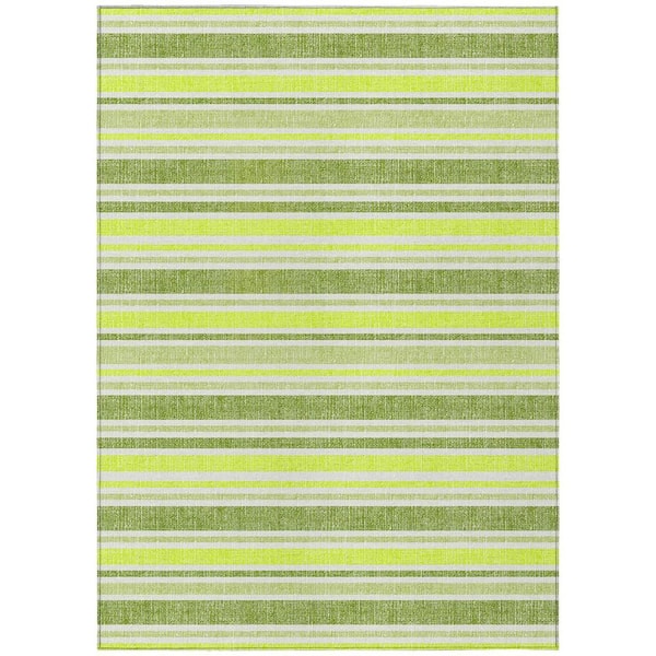 HomeRoots Green and Yellow 3 ft. x 5 ft. Woven Striped Polyester Rectangle Indoor/Outdoor Area Rug